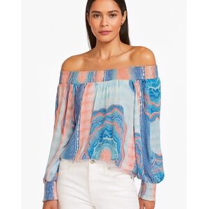 Ramy Brook Off-The-Shoulder Smocked Mandala Inspired Blouse Size XS/S